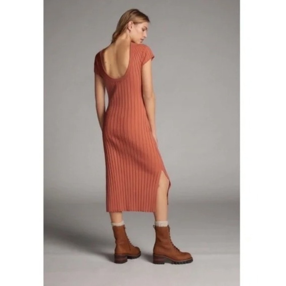 Anthropologie Maeve Buttercup Ribbed Sweater Knit Midi Dress Sz XL Coral Orange